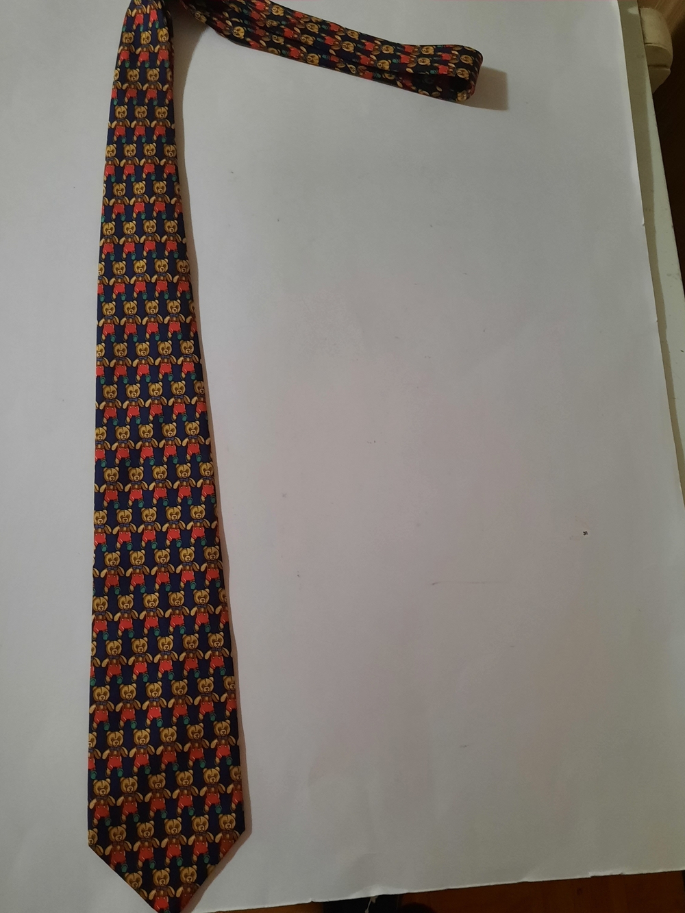Beaufort Tie Rack Men's 100% Silk Teddy Bear Necktie Navy Blue Italy Vintage
